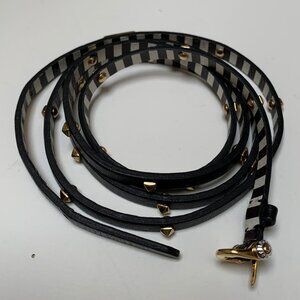 Vintage Henri Bendel Studded Black Leather Wrap Bracelet